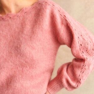 Elegant Sezane Stacey Jumper Pink Sweater with knit lace detail.  Size Small.